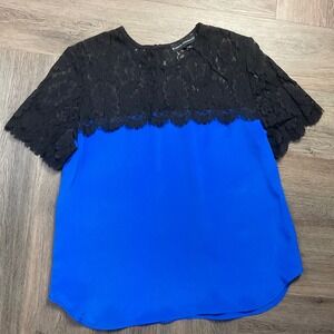 Karina Grimaldi Silk Lace Elegant Victorian Blouse Womens XS Royal Blue Black